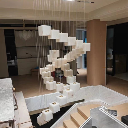 Alabaster Cubic Rectangular Chandelier