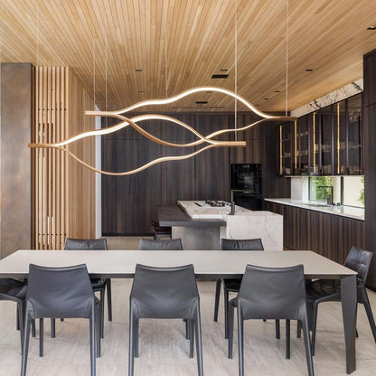 Modern Simple Brass Waving Chandelier for Living/Dining Room/Kitchen Island