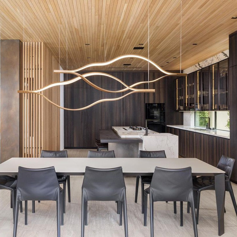 Modern Simple Brass Waving Chandelier for Living/Dining Room/Kitchen Island