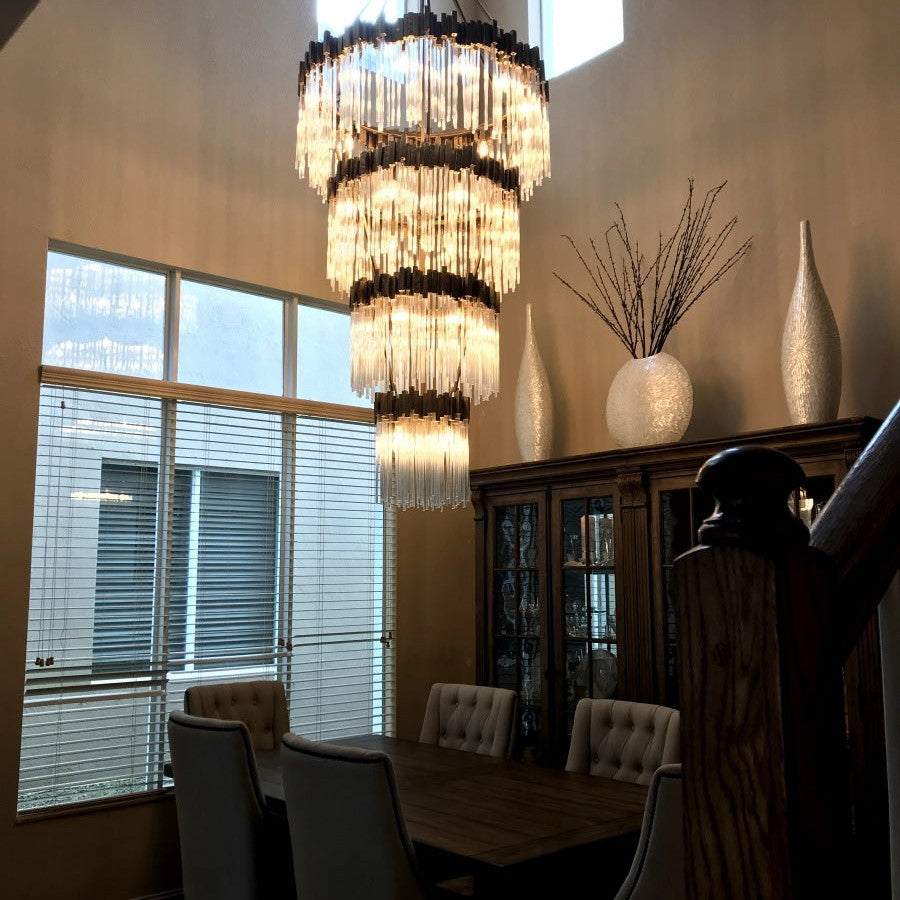 Large Elegant Multi-layers Glam Glass Chandelier for High-ceiling Staircase/Entryway/Living/meeting Room