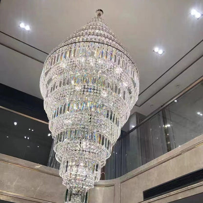 Chrome Extra Large Crystal Chandelier for Foyer Staircase Living Room Entrance Ceiling Light Fixture In Silver