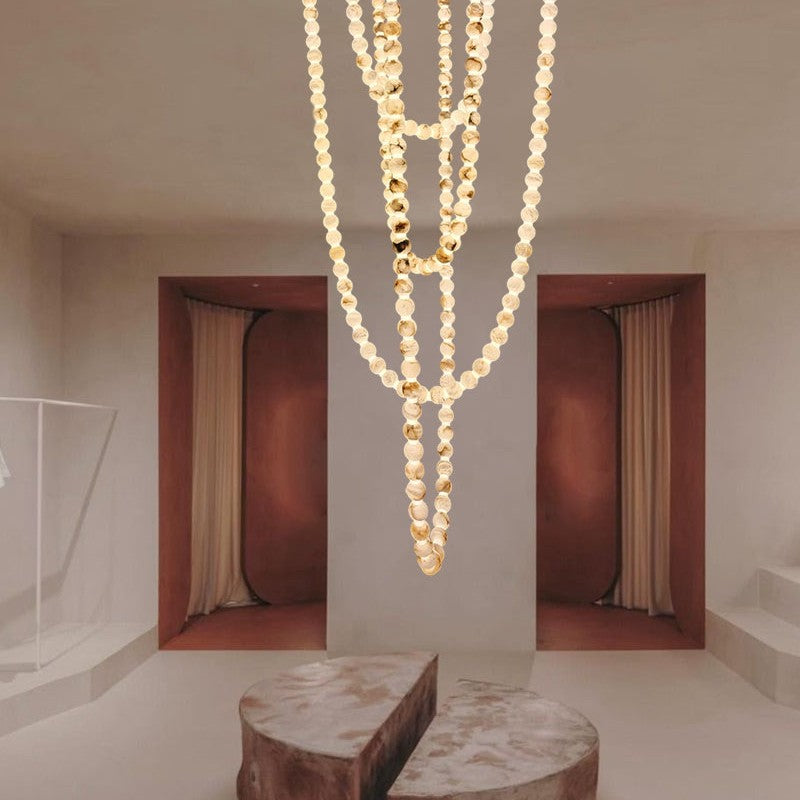 Modern LED Natural Alabaster Globes Beads Hanging Chandelier Indoor Lighting Fixture