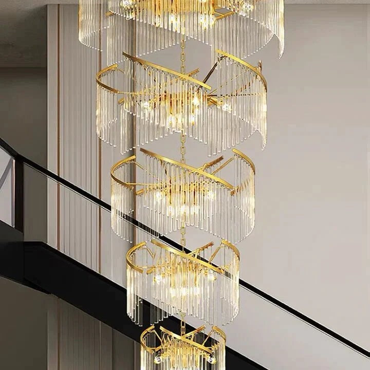 Oversized Modern Designer Creative Multi-tiered Luxury Spiral Crystal Chandelier For High-ceiling Foyer/Entryway/Hallway