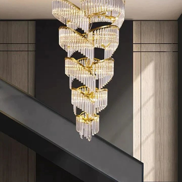 Oversized Modern Designer Creative Multi-tiered Luxury Spiral Crystal Chandelier For High-ceiling Foyer/Entryway/Hallway