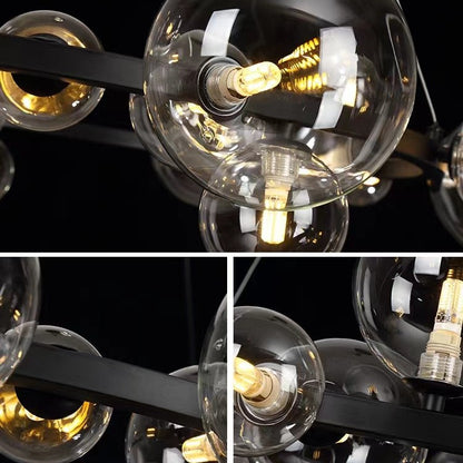 Oversized Nordic Black Iron Glass Bubble Collection Chandelier Suit for Living/Dining Room