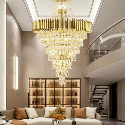 Extra Large Modern Multi-layers Gold/Black Light Luxury Crystal Chandelier For 2-Story Living Room,Foyer