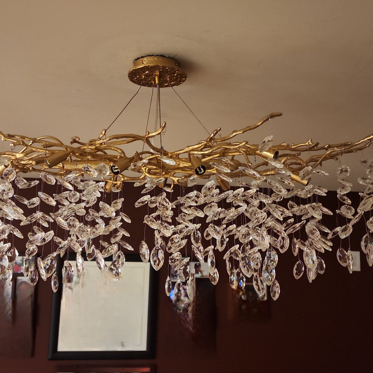 French Branch Crystal Chandelier with Elegant Crystal Leaves