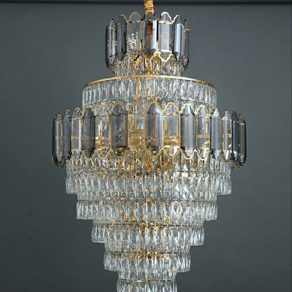 Large Staircase Crystal Chandelier Living Room Ceiling Light Fixture For Hotel Entrance In Gold Finish