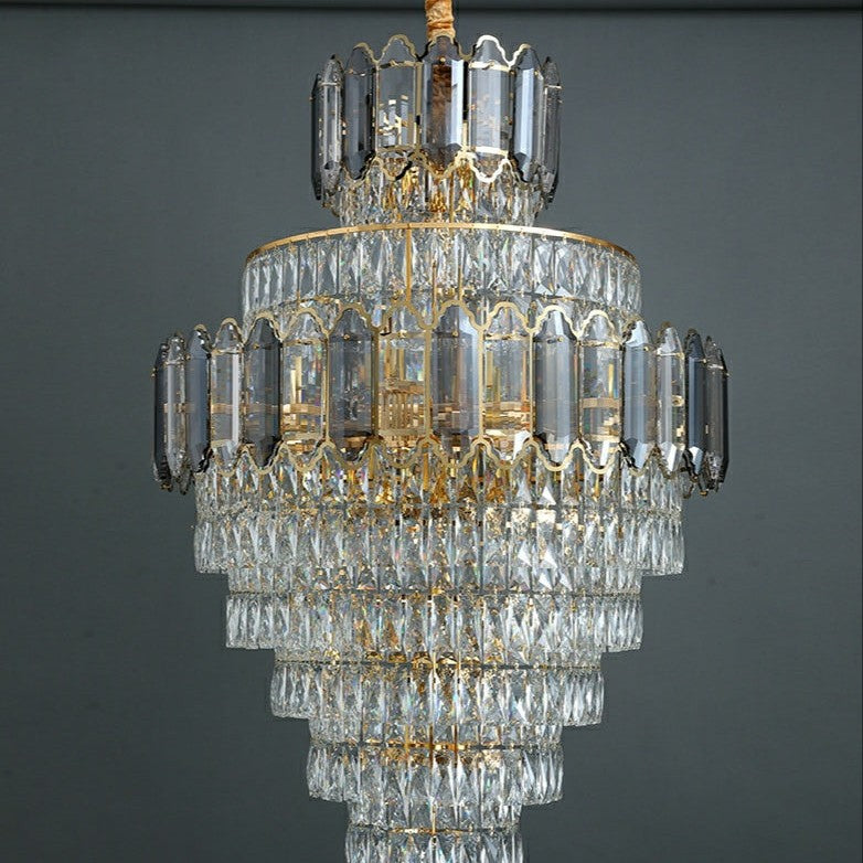 Large Staircase Crystal Chandelier Living Room Ceiling Light Fixture For Hotel Entrance In Gold Finish