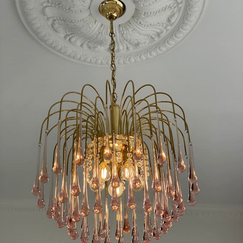Vintage – Murano Teardrops Chandelier – 70s – Pink prisms