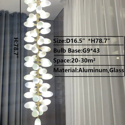 Nordic Art Long Magnolia alba Glass Ceiling Chandelier  for Staircase/Hallway/Entryway Light Fixture
