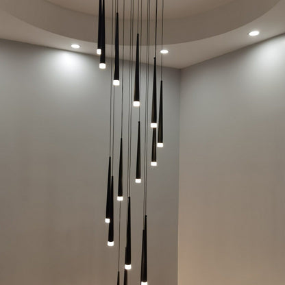 Minimalism Foyer Staircase Chandelier Ceiling Pendant Lighting Fixture For Living Room Entryway In Gold/ Black Finish
