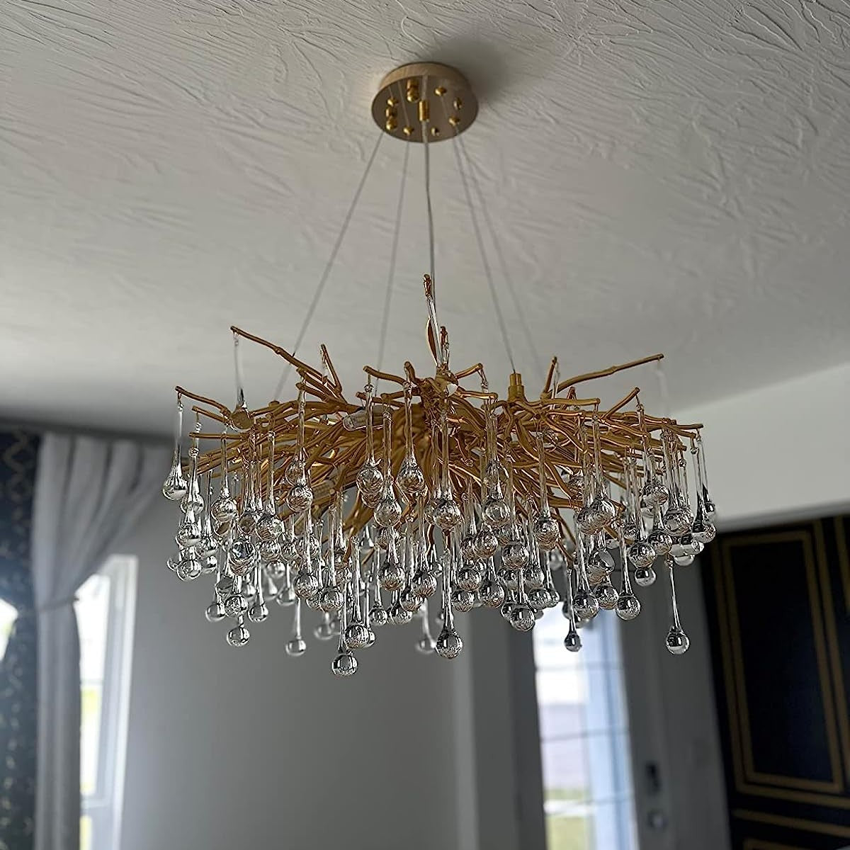 Stunning Tree Branch Crystal Chandelier with Clear Teardrop-shaped for Living/Dining Room