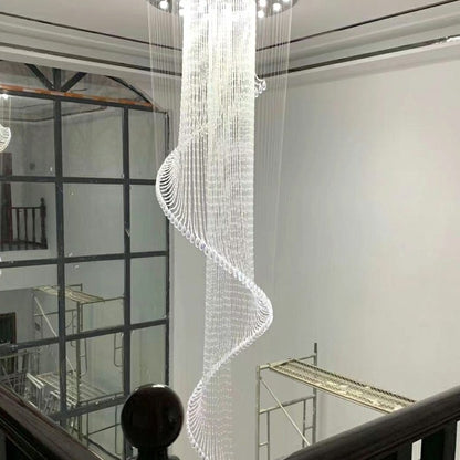Flush Mounted Spiral Crystal Drops Chandelier Round LED Ceiling Lighting Fixture For Foyer Staircase/ Hotel Entrance