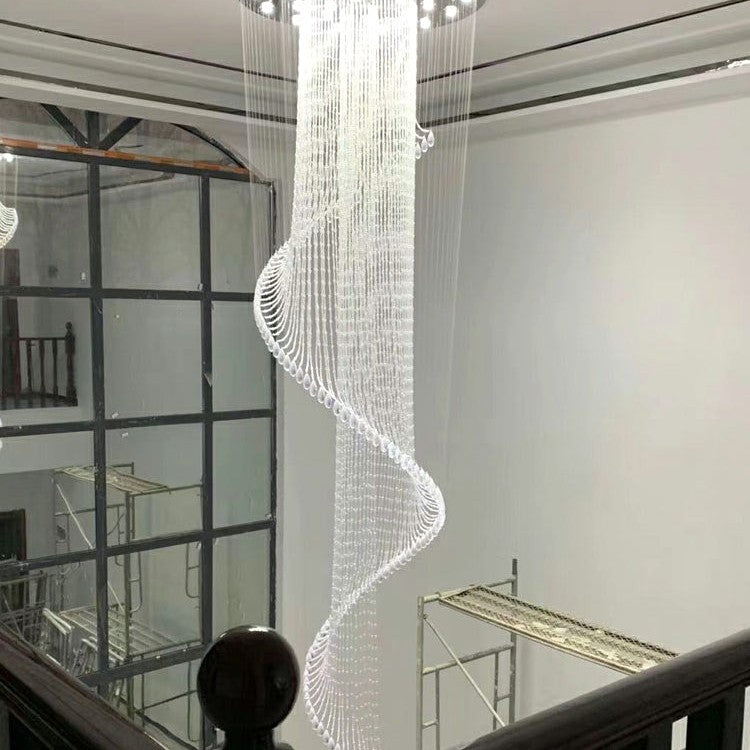 Flush Mounted Spiral Crystal Drops Chandelier Round LED Ceiling Lighting Fixture For Foyer Staircase/ Hotel Entrance