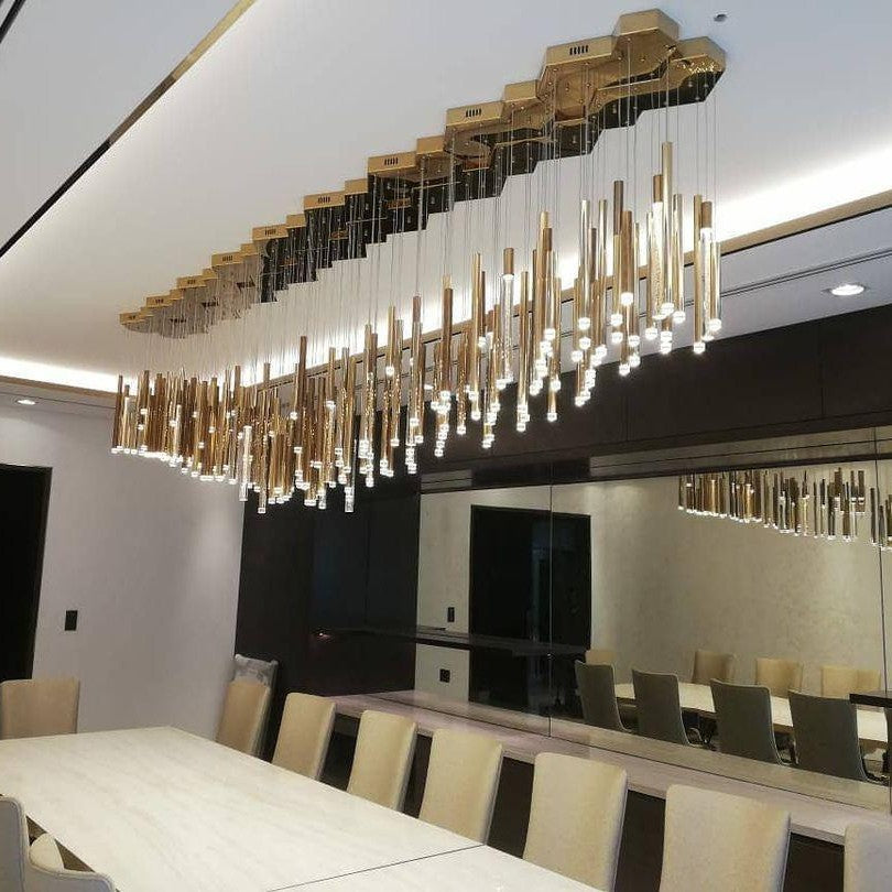 Bellini Rectangular Tri-Tone Tubular Pendant Light Chandelier