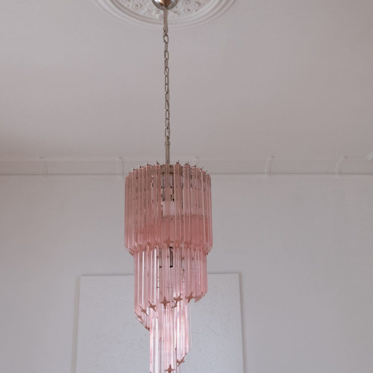 Murano Chandelier – Spiral – 54 prisms – Pink