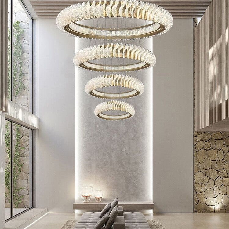 Extra Large Round Acrylic and Stainless Steel Multi-Layer Chandelier for High Ceilings