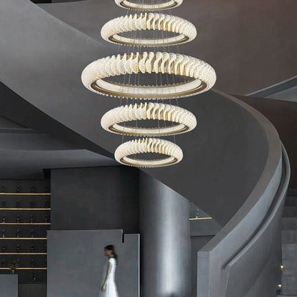 Extra Large Multi-layers Rings Crystal Chandelier Modern Art Waves Creative Pendant Light For High-ciling Foyer/Hallway/Staircase