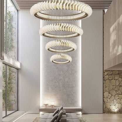 Extra Large Multi-layers Rings Crystal Chandelier Modern Art Waves Creative Pendant Light For High-ciling Foyer/Hallway/Staircase