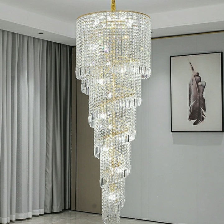 Elegant Foyer Hall Chandelier Long Crystal Ceiling Light Fixture For Living Room Entryway Staircase