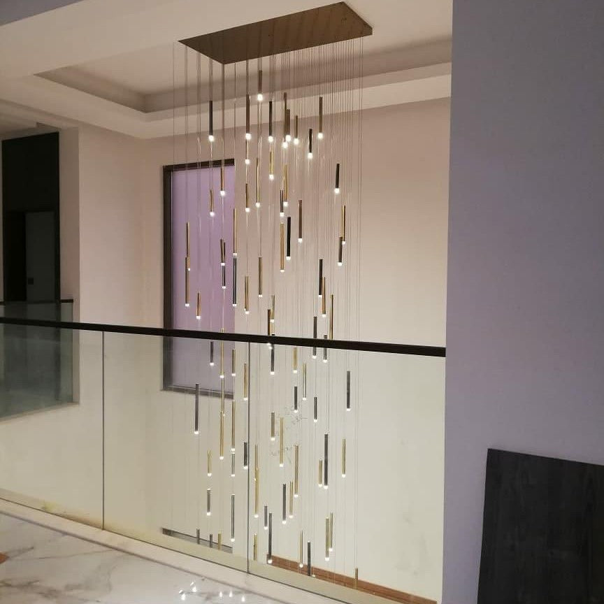 Bellini Rectangular Tri-Tone Tubular Pendant Light Chandelier