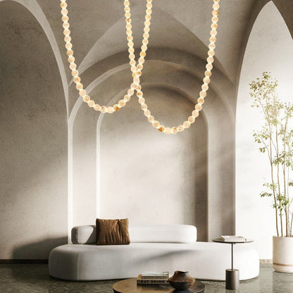 Modern LED Natural Alabaster Globes Beads Hanging Chandelier Indoor Lighting Fixture