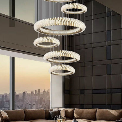 Extra Large Multi-layers Rings Crystal Chandelier Modern Art Waves Creative Pendant Light For High-ciling Foyer/Hallway/Staircase
