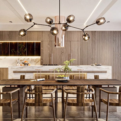 Modern Sputnik Smoky Gray/Amber Glass Branch Chandelier for Kitchen Island/Dining Room