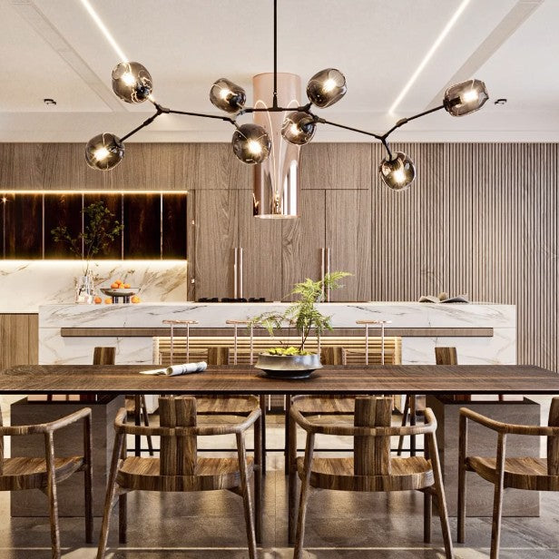 Modern Sputnik Smoky Gray/Amber Glass Branch Chandelier for Kitchen Island/Dining Room