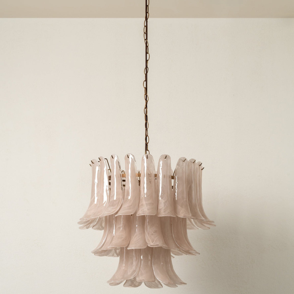Lonso Taupe Mid-Century Brass & Glass Chandelier – Vintage Glam