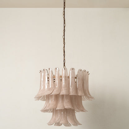 Lonso Taupe Mid-Century Brass & Glass Chandelier – Vintage Glam