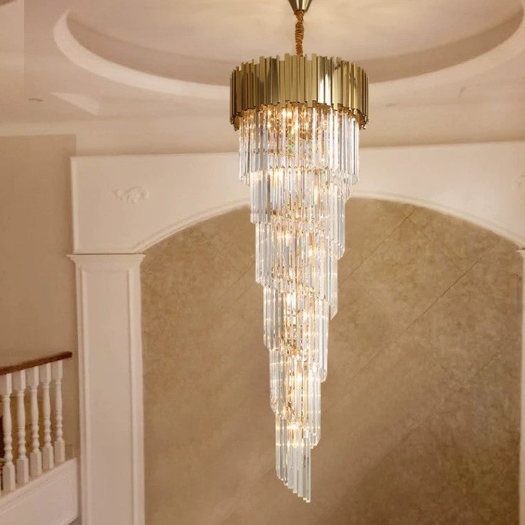 Luxury Gold Spiral Crystal Chandelier for Staircase/Foyer/Entryway
