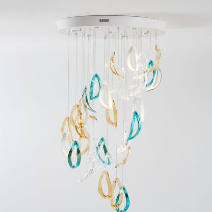 Galaxy Aqua Ripple Glass Meteor Shower Crystal Spiral Chandelier