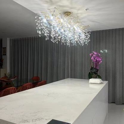 French Branch Crystal Chandelier with Elegant Crystal Leaves