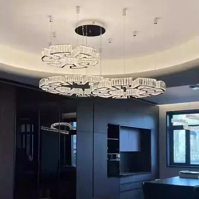 Modern Round Gear/Rectangular Mazes Crystal Chandelier