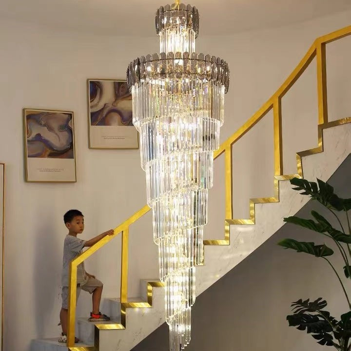 Luxury Extra Large Foyer Spiral Staircase Chandelier Long Crystal Ceiling Light Fixture