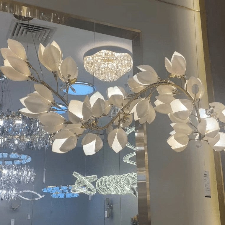 Art Design Creative Ceramic Magnolia Ring/Linear Chandelier for Bedroom/Living Room/Dining Room/Kitchen Island