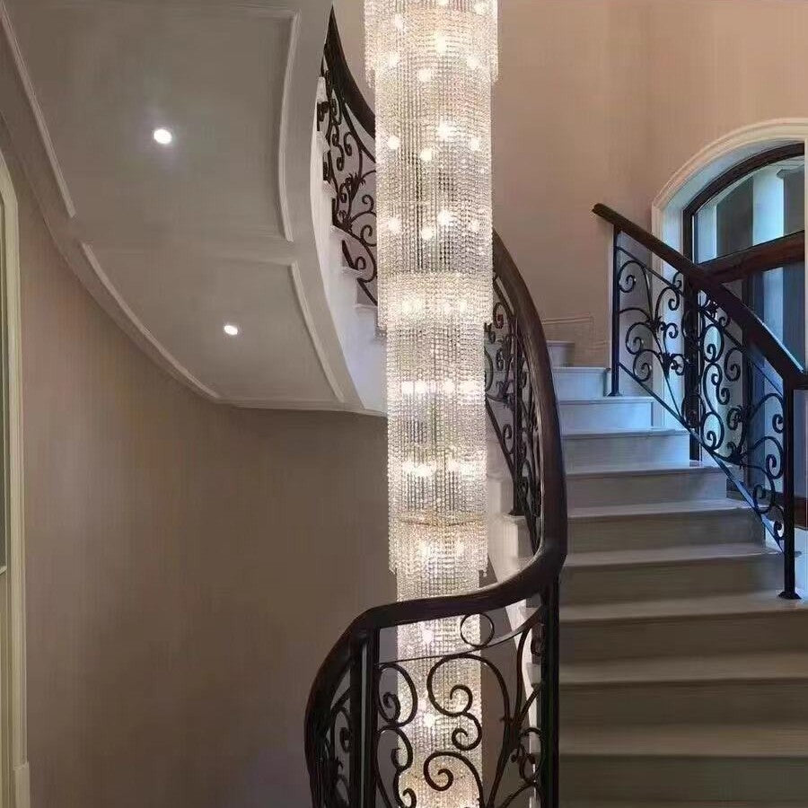 Extra Long Luxury Crystal Chandelier For Staircase / 2 Story Multi-layered Long Light Fixture