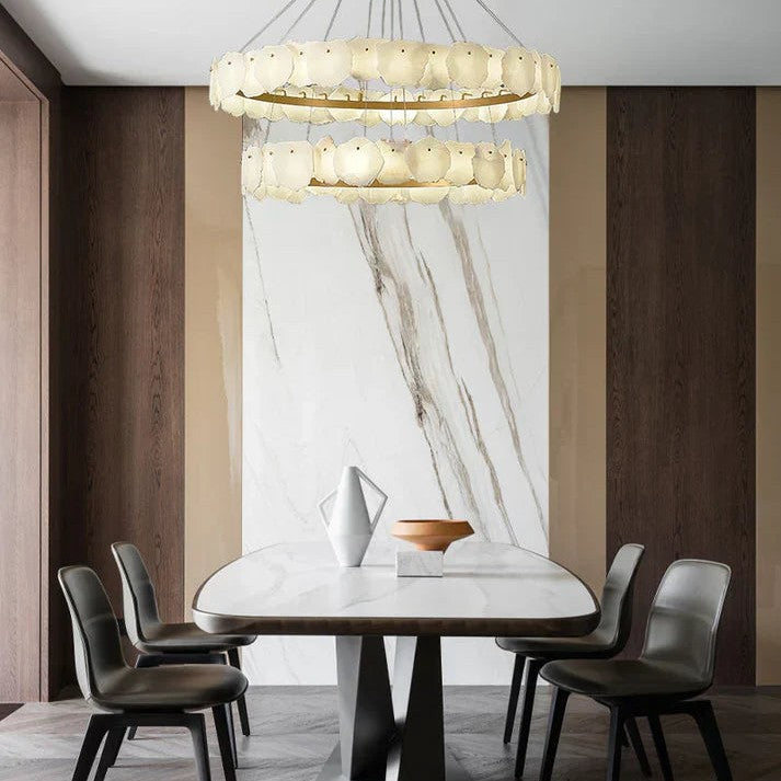 Irregular Alabaster Multi-Layered Round Chandelier