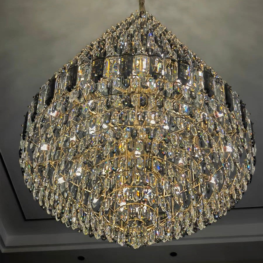 Luxury Multi-tiered Honeycomb Crystal Chandelier for High Ceiling