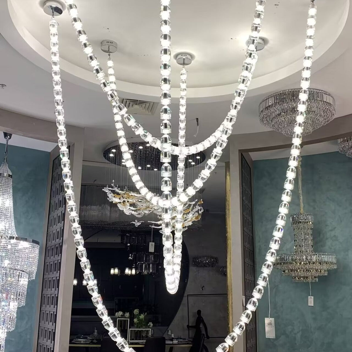 Modern Crystal Bullet  Necklace Chain Chandelier for Living Room/Staircase/Foyer/Hotel/Restaurant