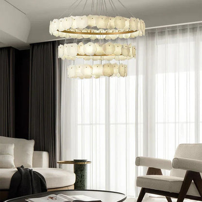 Irregular Alabaster Multi-Layered Round Chandelier