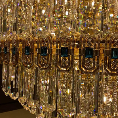 Luxury Extra Large Conical Funnel Crystal Chandelier with Sapphire for High Ceiling