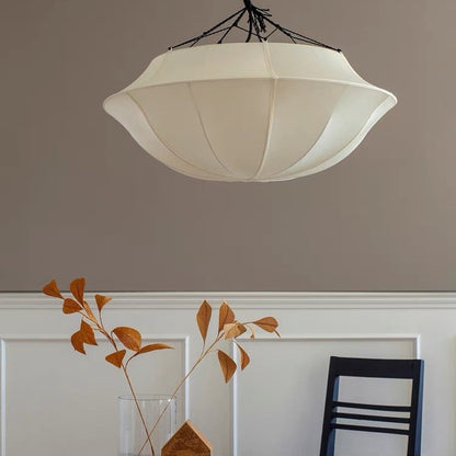 Vintage French Style Cream White Silk Umbrella Chandelier