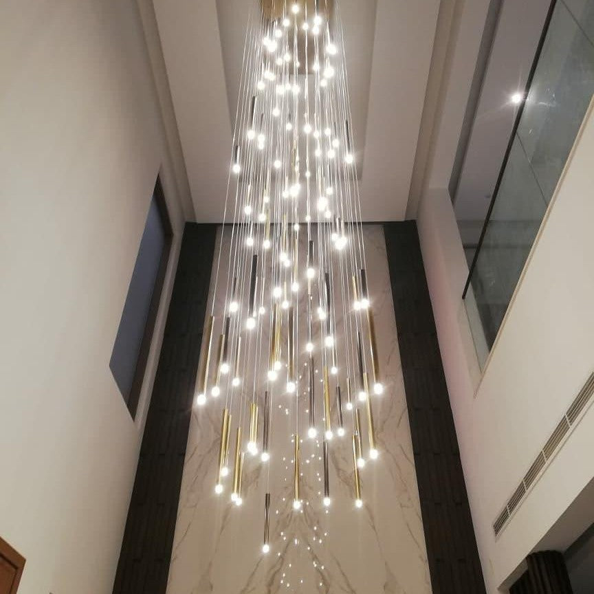Bellini Rectangular Tri-Tone Tubular Pendant Light Chandelier