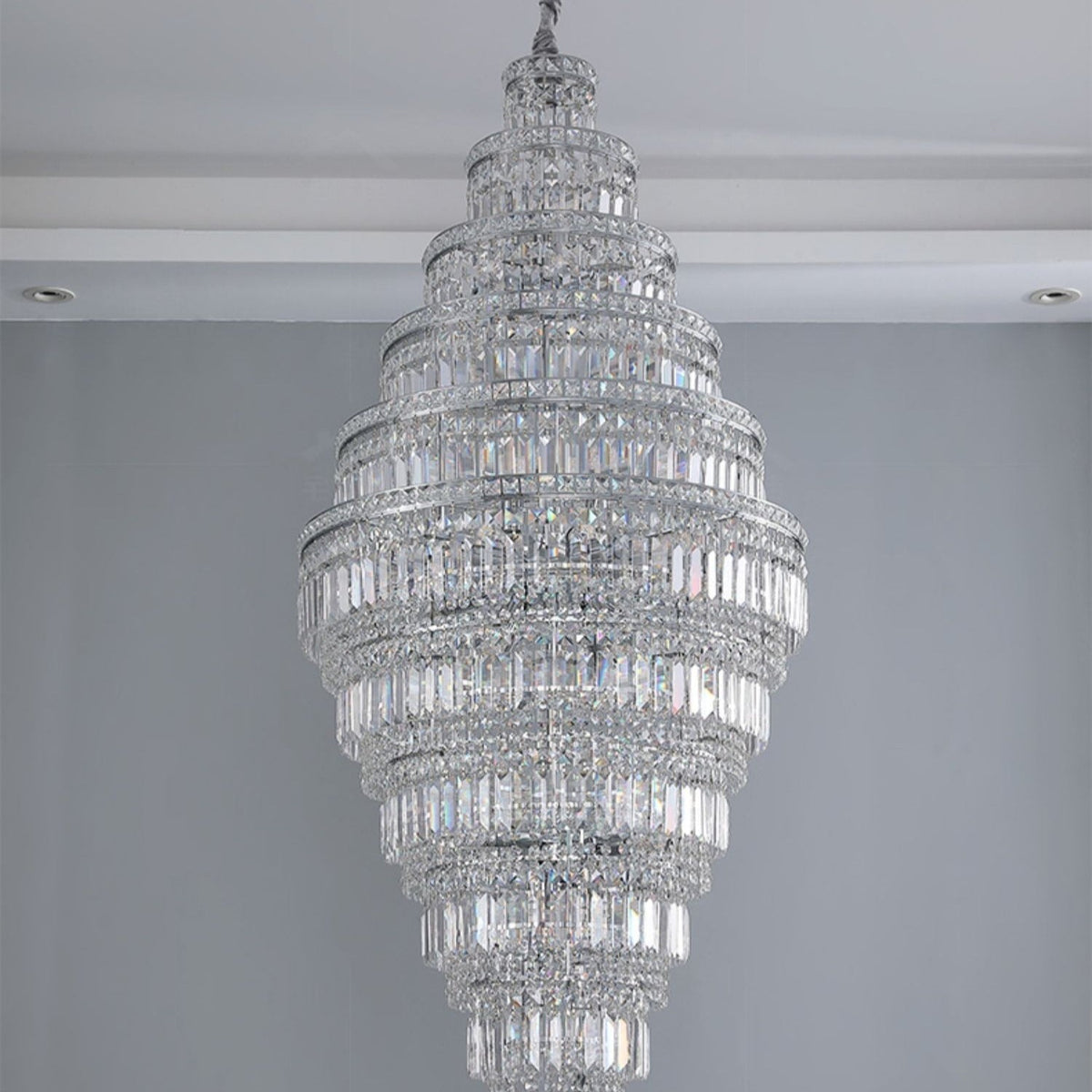 Chrome Extra Large Crystal Chandelier for Foyer Staircase Living Room Entrance Ceiling Light Fixture In Silver