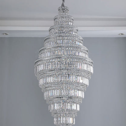 Chrome Extra Large Crystal Chandelier for Foyer Staircase Living Room Entrance Ceiling Light Fixture In Silver
