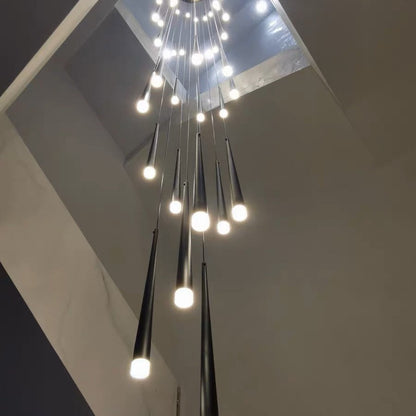 Minimalism Foyer Staircase Chandelier Ceiling Pendant Lighting Fixture For Living Room Entryway In Gold/ Black Finish