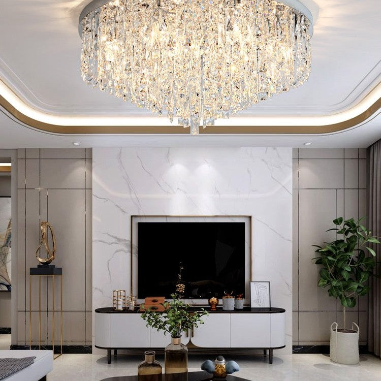 Oversize Luxury Flush Mount Crystal Chandelier for Living Room/Bedroom